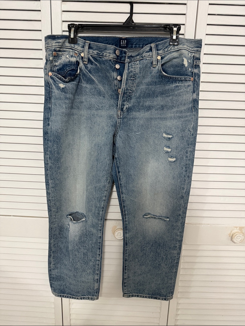 GAP Women's Light Blue Boyfriend Jeans with Distress